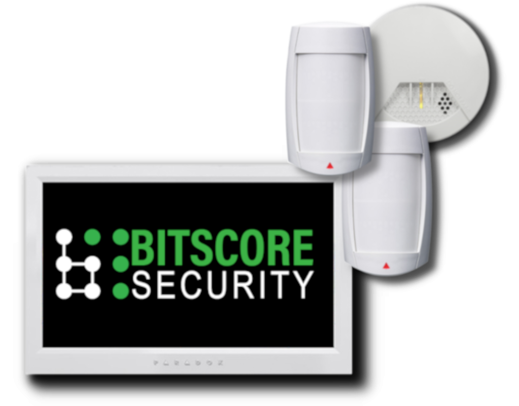 Bitscore Security alarm equipment with motion detectors and a smoke detector